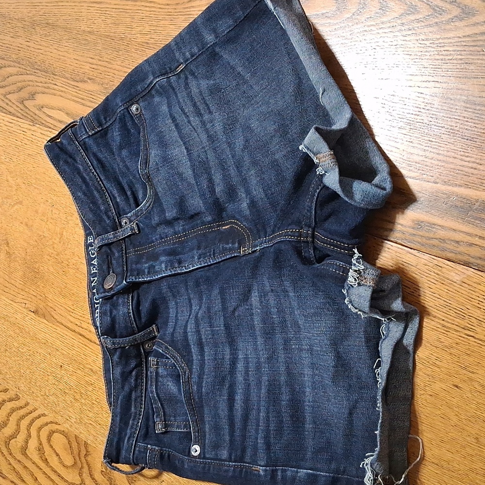 AMERICAN EAGLE JEAN SHORTS WOMENS 6 BLUE SUPER HIGH RISE SHORTIE Preowned Denim